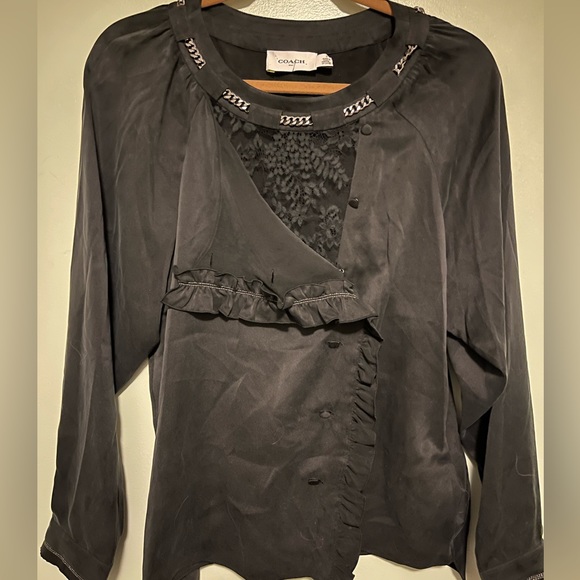 Coach NWT Silk Blouse with Ruffles and Lace - Picture 3 of 11